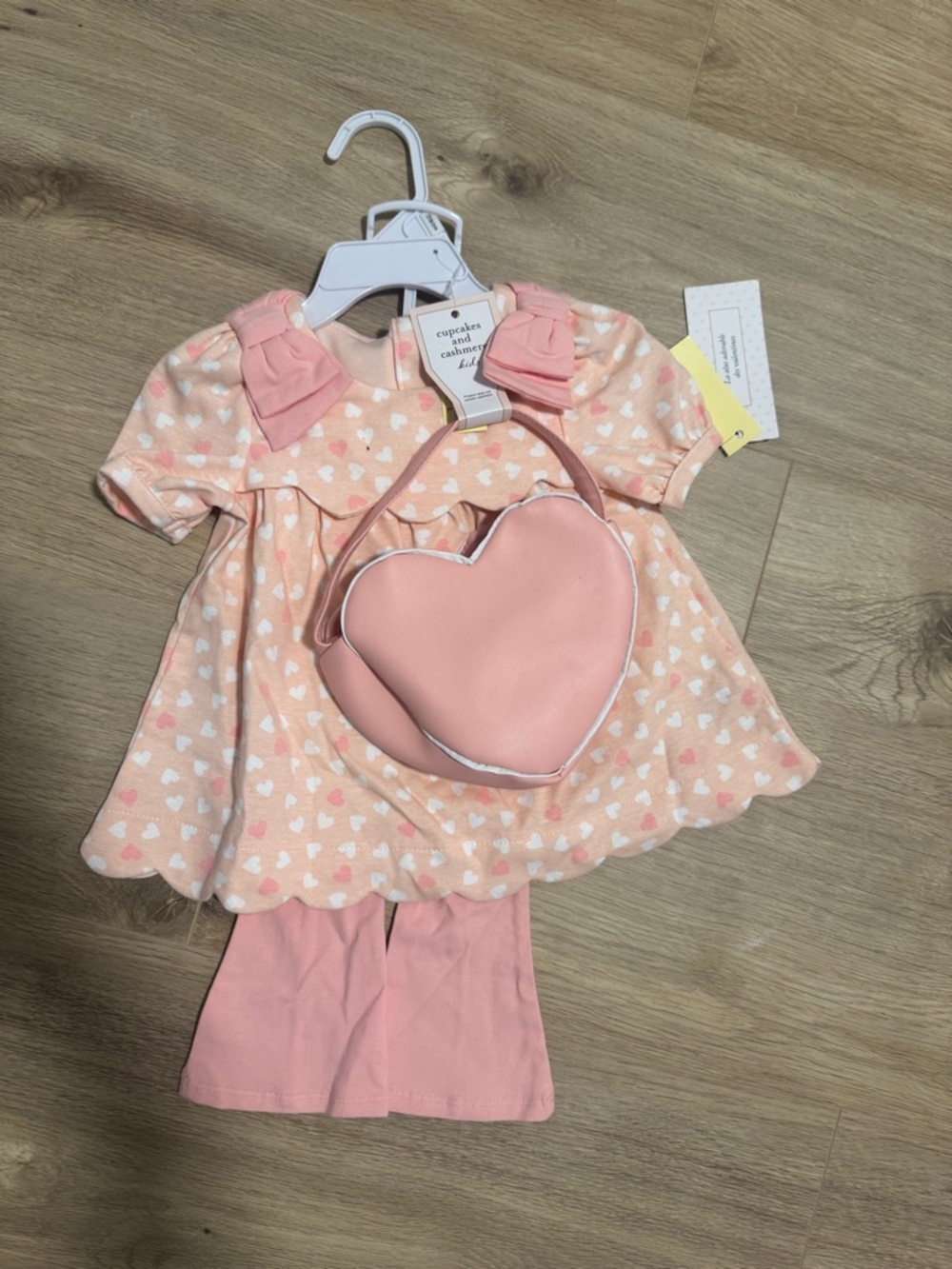 Cupcake & Cashmere Heart Print Pink Baby Dress Set with Heart Purse NWT